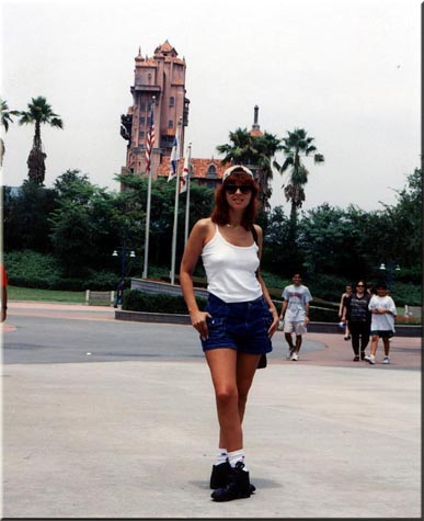 Sharon in front of "The Tower of Terror"